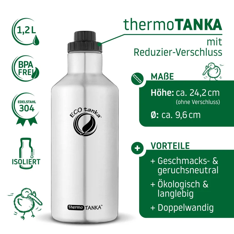 1,2l thermoTANKA™ isolierende Edelstahl Thermoflasche mit Reduzier-Verschluss