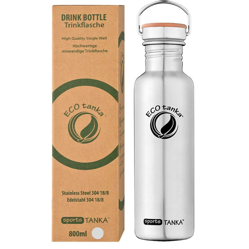 0,8l sportsTANKA™ Edelstahl Trinkflasche mit Edelstahl-Bambus-Verschluss