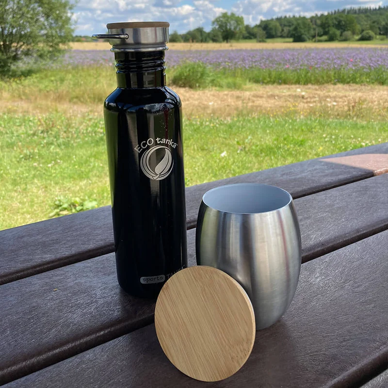 0,8l sportsTANKA™ Edelstahl Trinkflasche mit Edelstahl-Bambus-Verschluss