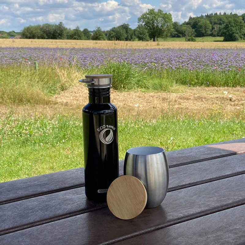 0,8l sportsTANKA™ Edelstahl Trinkflasche mit Edelstahl-Bambus-Verschluss