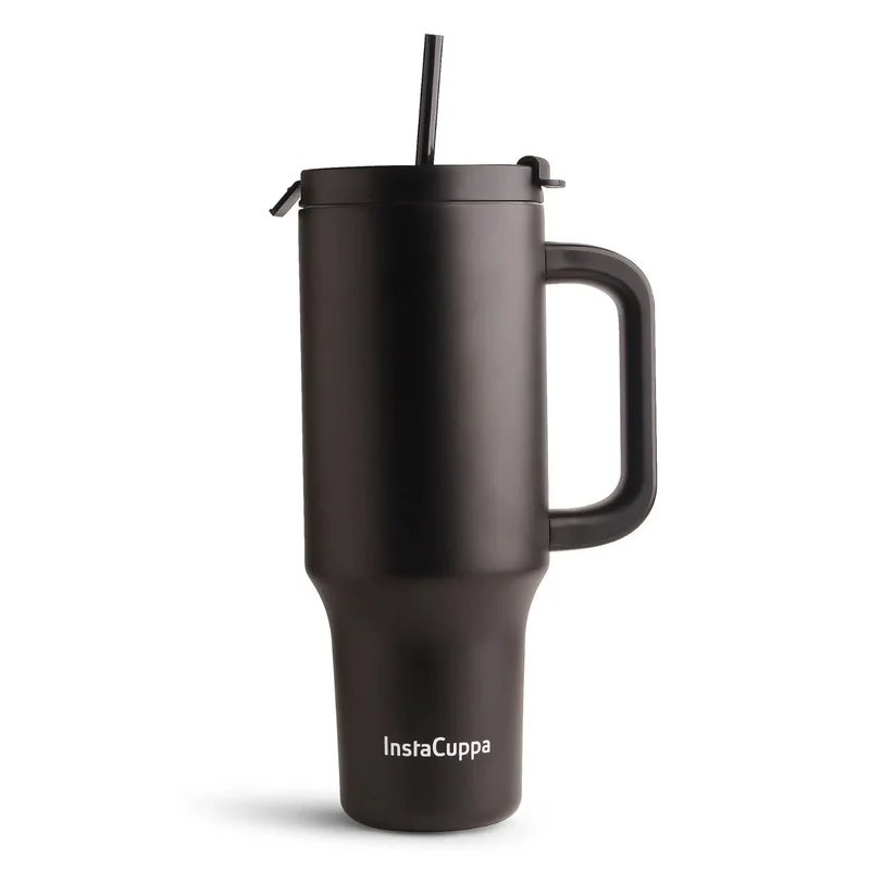 InstaCuppa 1200 mL Insulated Tumbler with Lid, BPA Reusable Straw and Handle - Stainless Steel, Keeps Beverages Hot and Cold, Fits Cup