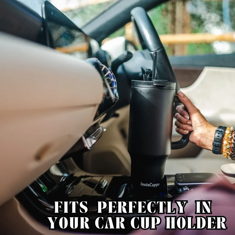 InstaCuppa 1200 mL Insulated Tumbler with Lid, BPA Reusable Straw and Handle - Stainless Steel, Keeps Beverages Hot and Cold, Fits Cup