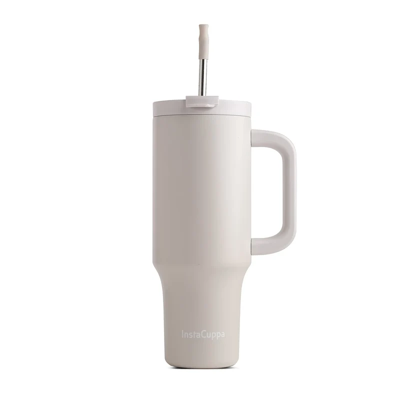 InstaCuppa 1200 mL Insulated Tumbler with Lid, BPA Reusable Straw and Handle - Stainless Steel, Keeps Beverages Hot and Cold, Fits Cup
