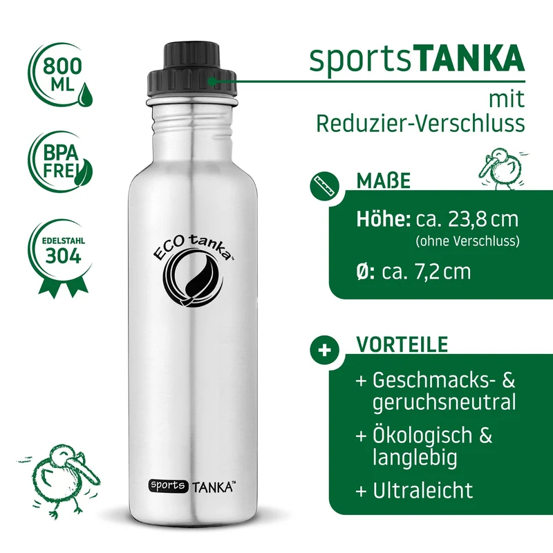 0,8l sportsTANKA™ Edelstahl Trinkflasche mit Reduzier-Verschluss