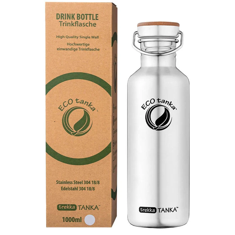 1,0l trekkaTANKA™ Edelstahl Trinkflasche mit Edelstahl-Bambus-Verschluss