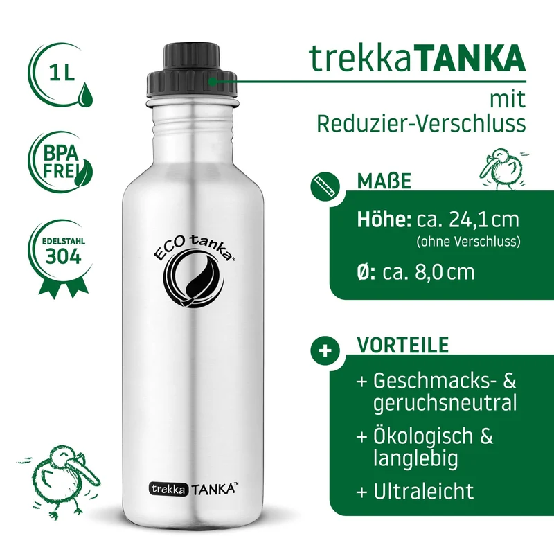 1,0l trekkaTANKA™ Edelstahl Trinkflasche mit Reduzier-Verschluss
