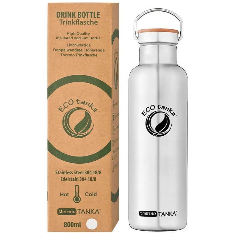 0,8l thermoTANKA™ isolierende Edelstahl Thermoflasche mit Edelstahl-Bambus-Verschluss