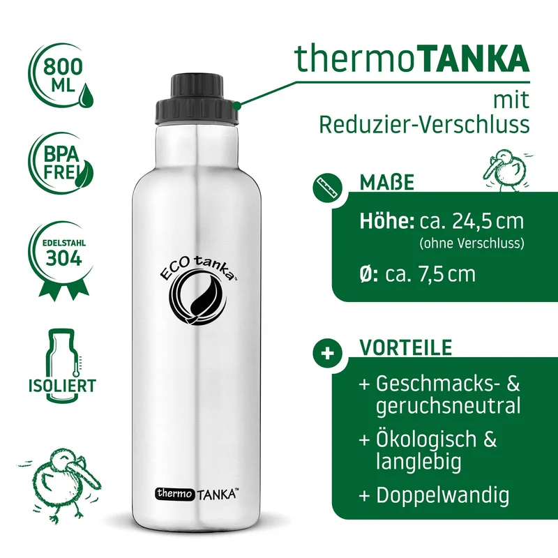 0,8l thermoTANKA™ isolierende Edelstahl Thermoflasche mit Reduzier-Verschluss