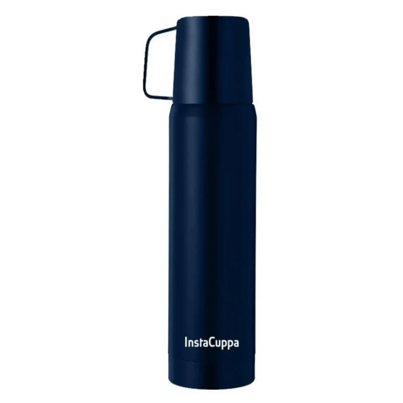 InstaCuppa Thermos Flask Bottle with Built-In Stainless Steel Mug, Twist Pour Screw Lid, Double Walled Vacuum Insulation