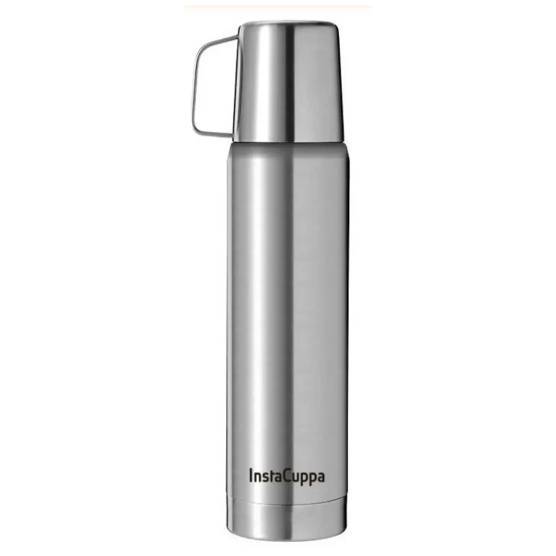InstaCuppa Thermos Flask Bottle with Built-In Stainless Steel Mug, Twist Pour Screw Lid, Double Walled Vacuum Insulation