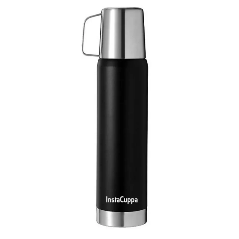 InstaCuppa Thermos Flask Bottle with Built-In Stainless Steel Mug, Twist Pour Screw Lid, Double Walled Vacuum Insulation