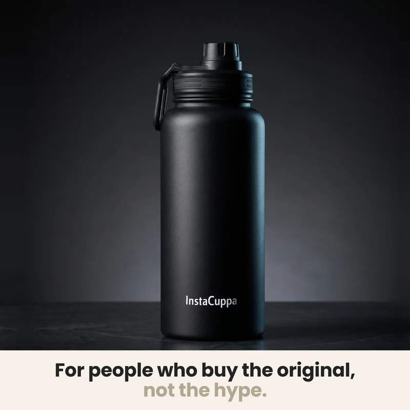 InstaCuppa Insulated Water Bottle 1L — Stainless Steel Thermos Flask, Double-Wall Vacuum, Sports Sipper Lid