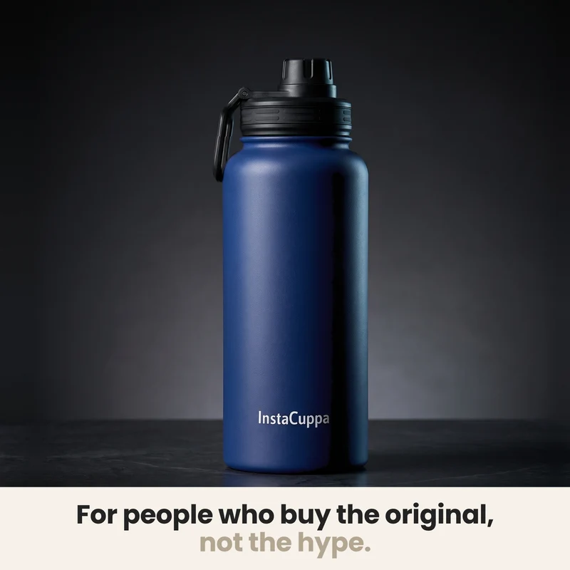 InstaCuppa Insulated Water Bottle 1L — Stainless Steel Thermos Flask, Double-Wall Vacuum, Sports Sipper Lid