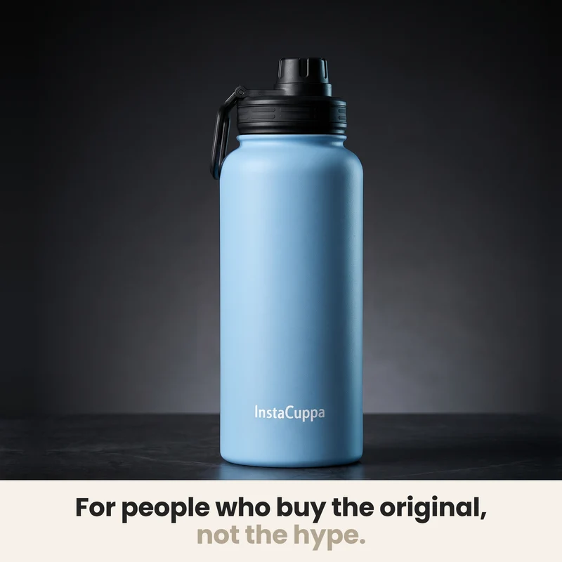 InstaCuppa Insulated Water Bottle 1L — Stainless Steel Thermos Flask, Double-Wall Vacuum, Sports Sipper Lid