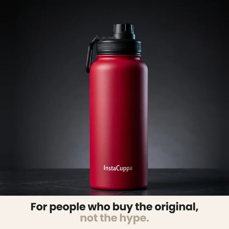 InstaCuppa Insulated Water Bottle 1L — Stainless Steel Thermos Flask, Double-Wall Vacuum, Sports Sipper Lid