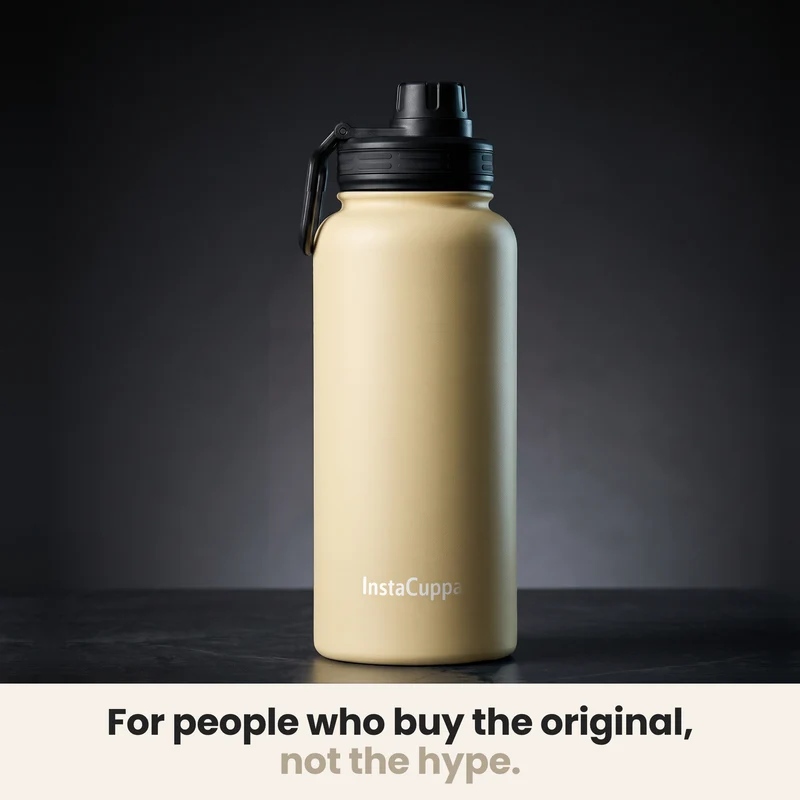 InstaCuppa Insulated Water Bottle 1L — Stainless Steel Thermos Flask, Double-Wall Vacuum, Sports Sipper Lid