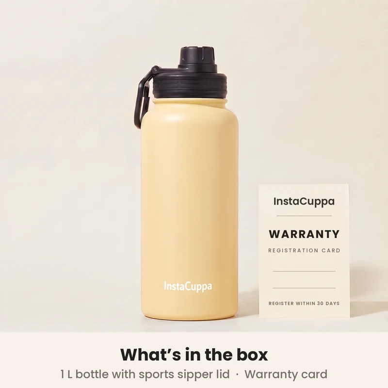 InstaCuppa Insulated Water Bottle 1L — Stainless Steel Thermos Flask, Double-Wall Vacuum, Sports Sipper Lid