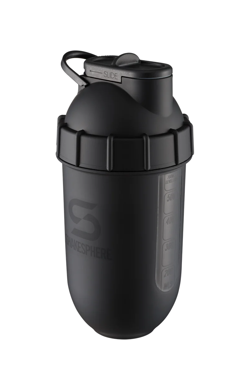 Protein shaker bottle 700mls "Tumbler View" Matte Black/Black Window