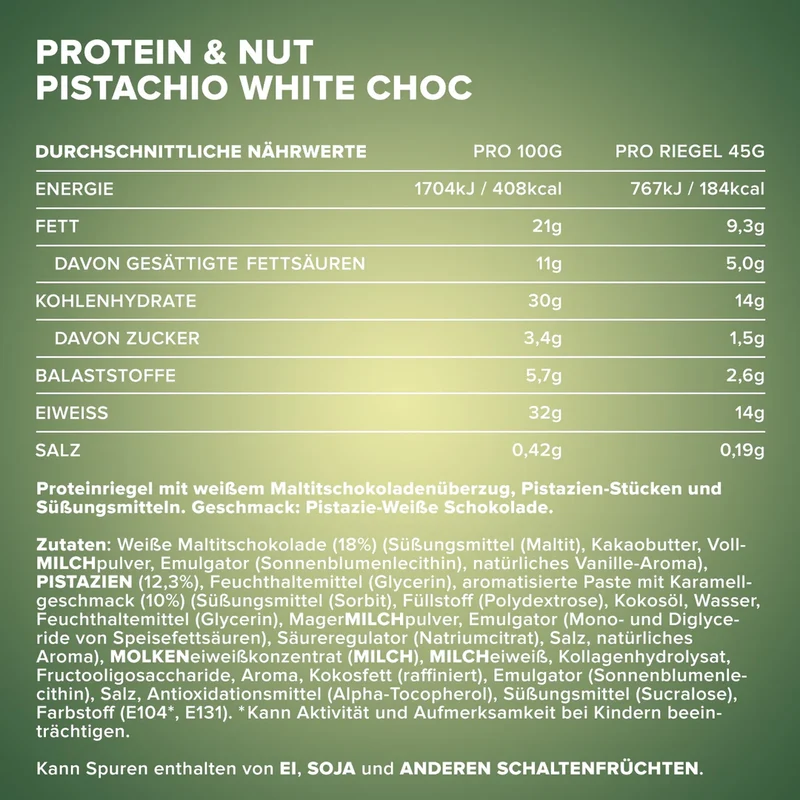 Protein & Nut (12x45g) - Pistachio White Choc