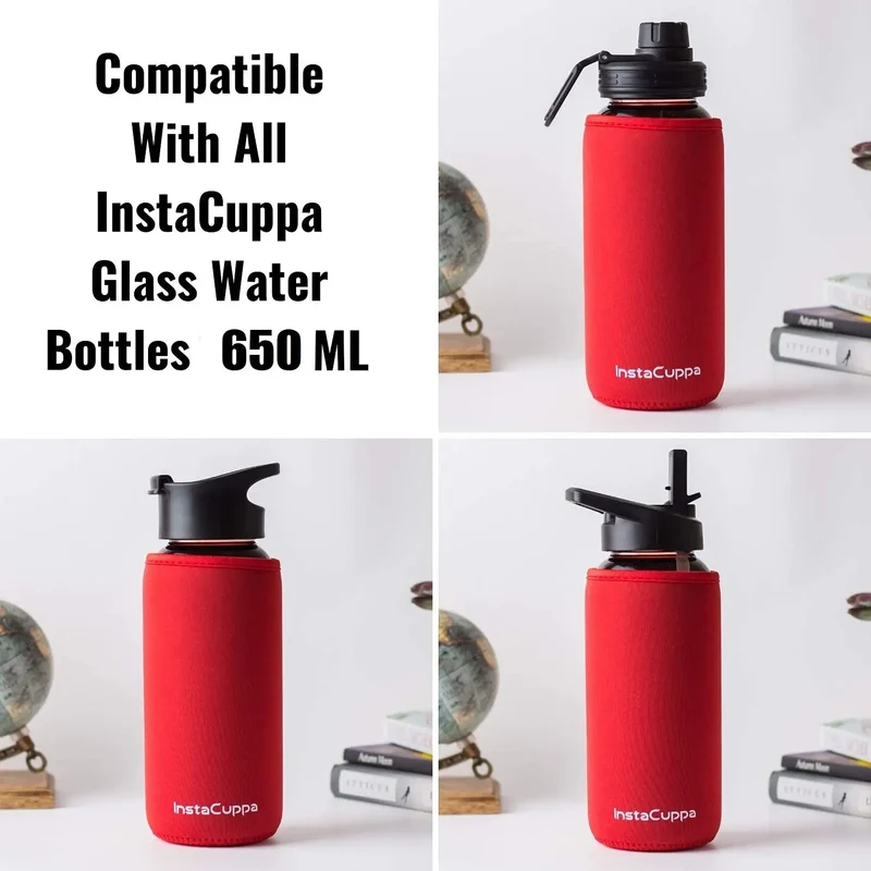 InstaCuppa Neoprene Silicone Sleeve Add on for Glass Bottle 650 ML/1000 ML