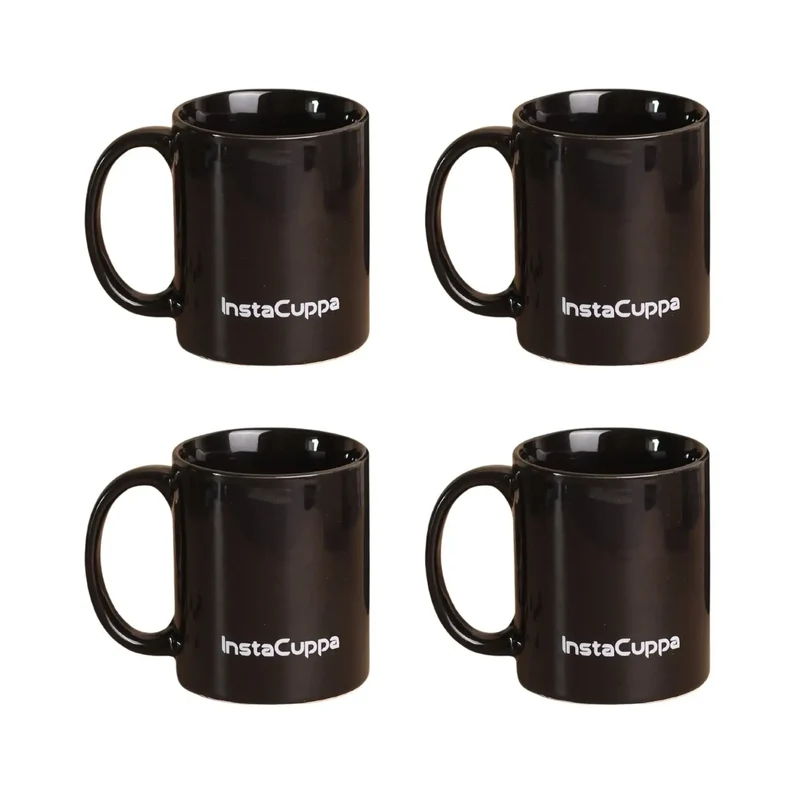 InstaCuppa Ceramic Coffee Mugs with Handle Home Kitchen Use,Business,Gift,Ceramic 350 ML , Pack of 4 , Black