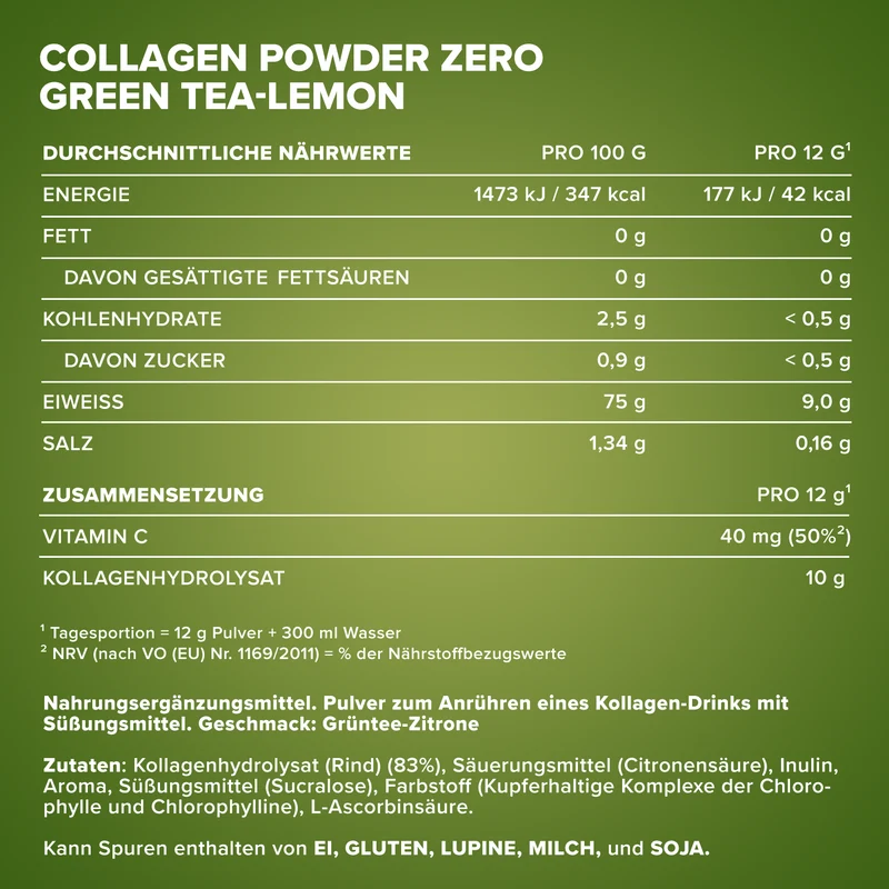 Collagen Powder Zero (250g) - Grüntee Zitrone