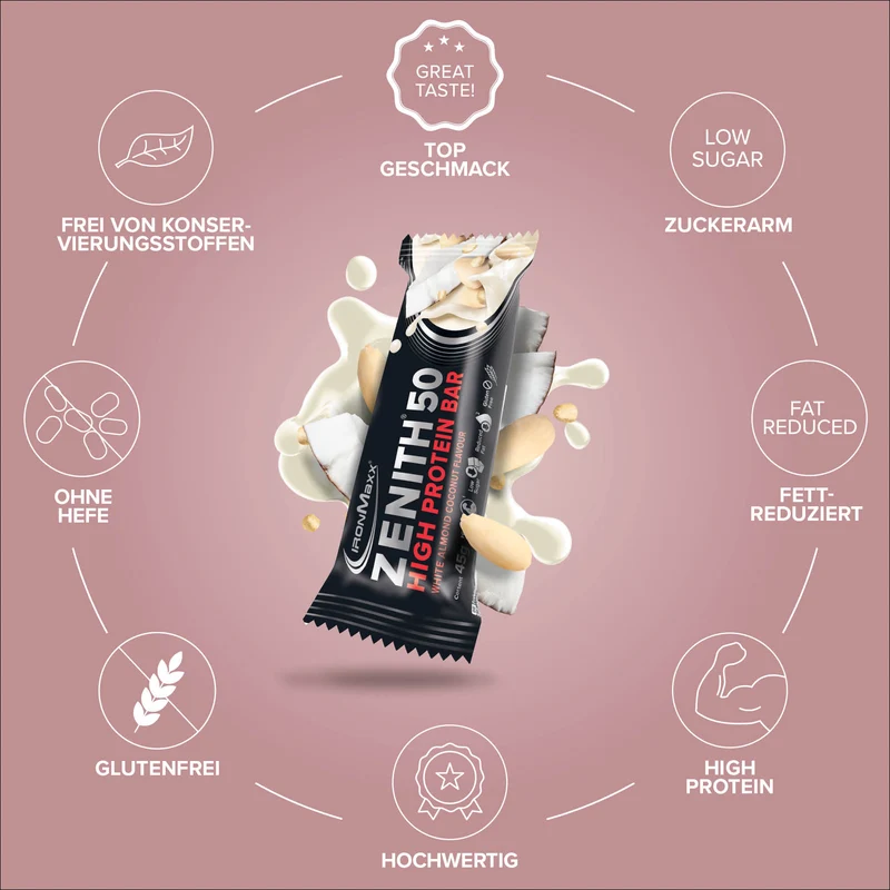 ZENITH® 50 Protein Riegel (16x45g) - White Almond Coconut Crisp