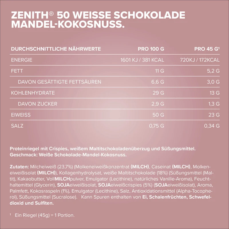 ZENITH® 50 Protein Riegel (45g) - White Almond Coconut Crisp