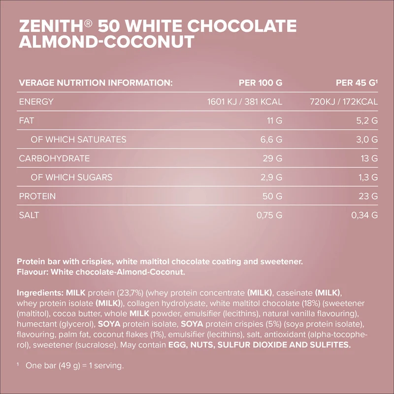 ZENITH® 50 Protein Riegel (45g) - White Almond Coconut Crisp