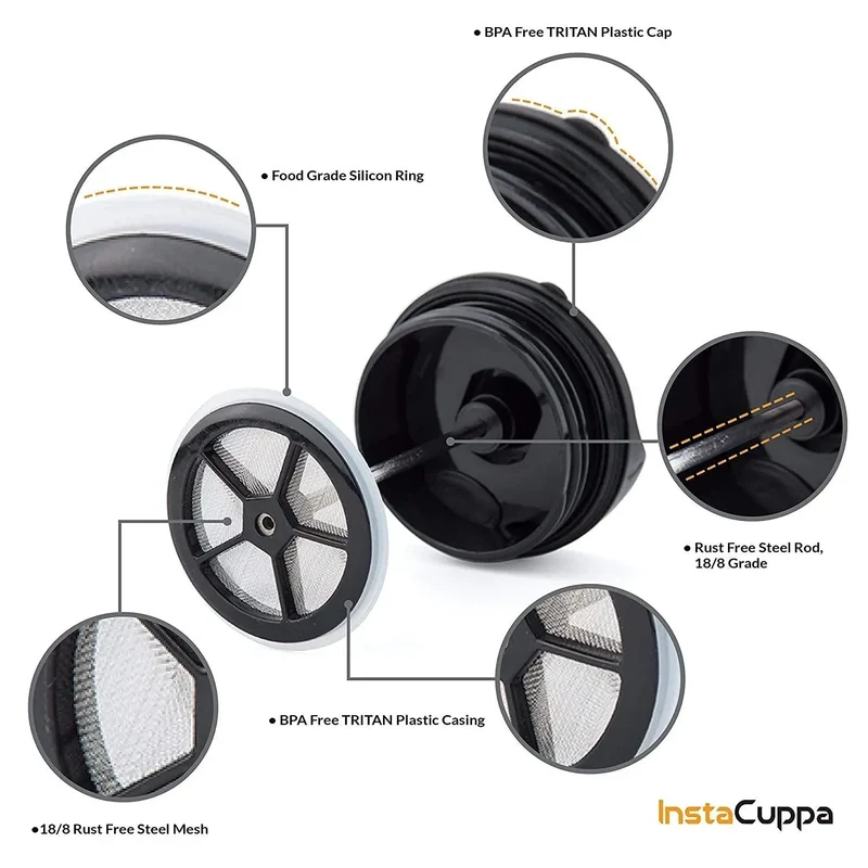 InstaCuppa Replacement Lid with Filter for Travel French Press Mug 400 ML
