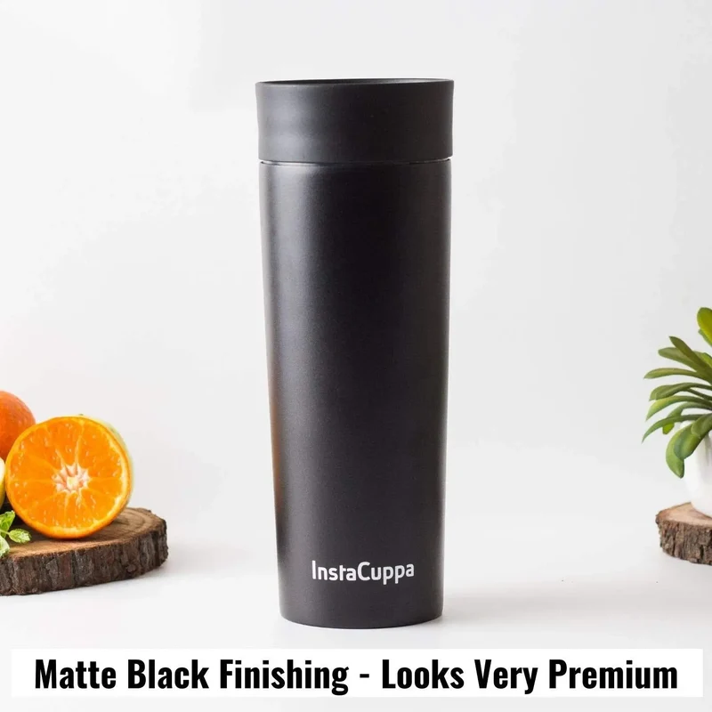 InstaCuppa Thermos Travel Mug for Coffee, Tea - Double Walled Steel Flask, Vacuum Insulated, Leak Proof, Premium Matte Finish