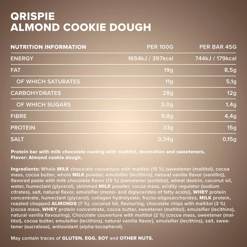 Qrispie Protein Riegel (16x45g) - Almond Cookie Dough