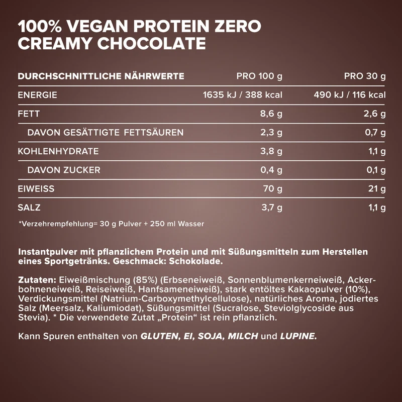 100% Vegan Protein Zero (500g) - Creamy Chocolate