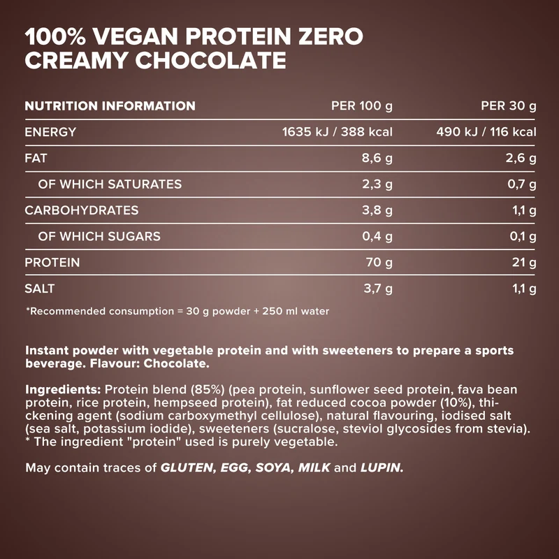 100% Vegan Protein Zero (500g) - Creamy Chocolate