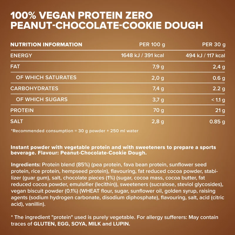 100% Vegan Protein Zero (500g) - Peanut Chocolate Cookie Dough