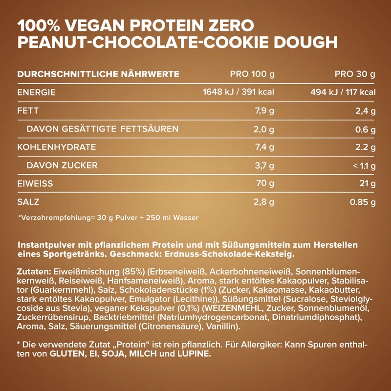 100% Vegan Protein Zero (500g) - Peanut Chocolate Cookie Dough