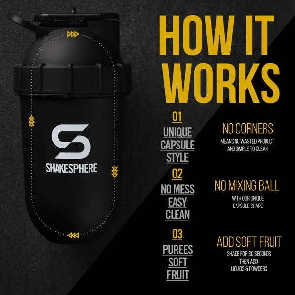 Protein shaker bottle 700mls "Tumbler Original" Glossy Black/Black Logo