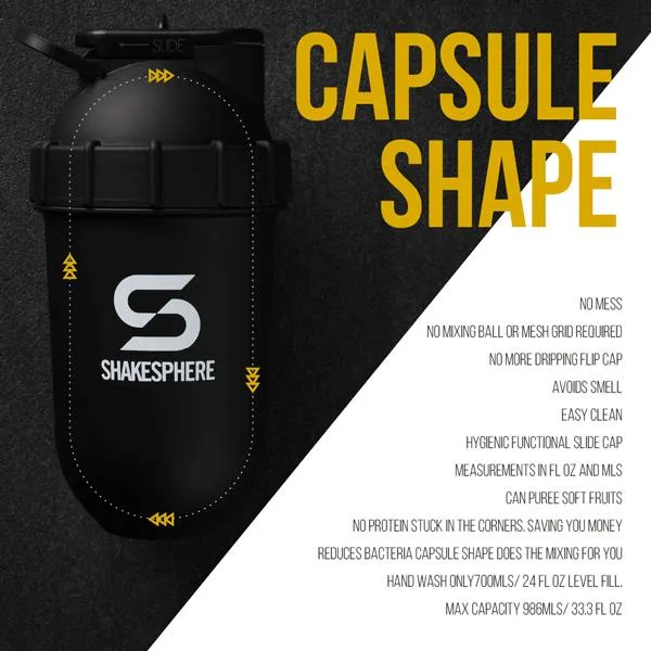 Protein shaker bottle 700mls "Tumbler Original" Glossy Black/Black Logo