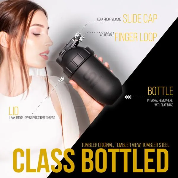 Protein shaker bottle 700mls "Tumbler Original" Glossy Black/Black Logo