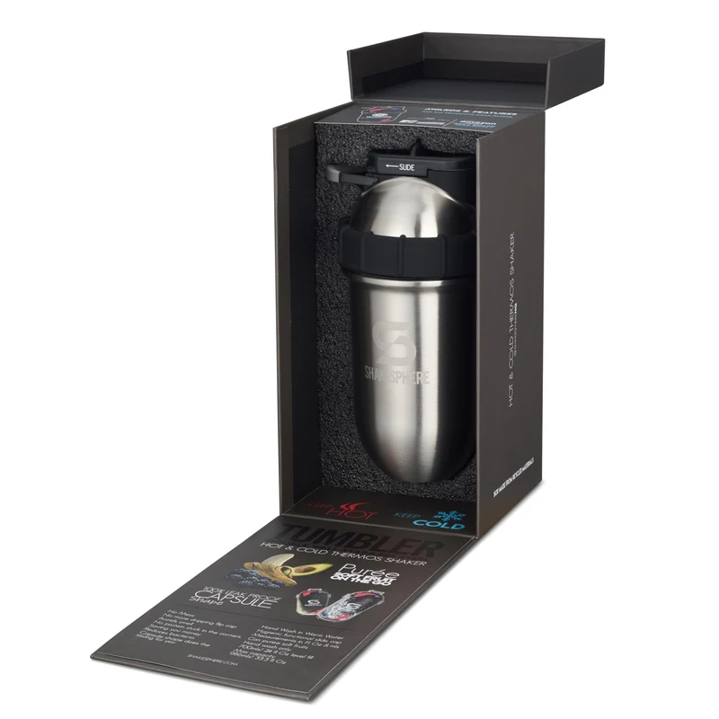 Protein shaker bottle 24.6 Fl Oz ShakeSphere Tumbler Double Wall Steel Original