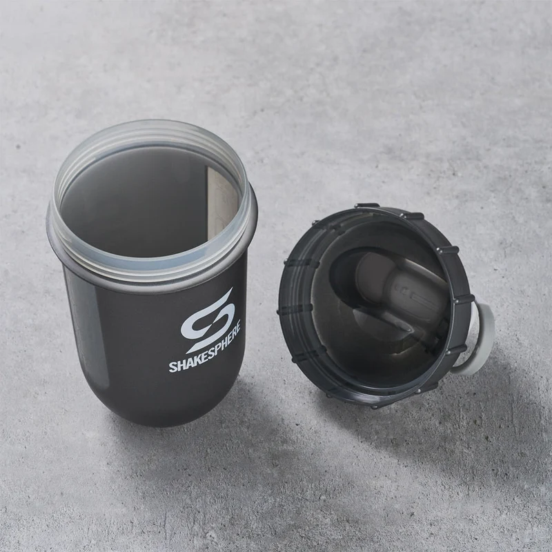 Protein shaker bottle 700mls "Tumbler View" Gun Metal/White Logo/Clear Window