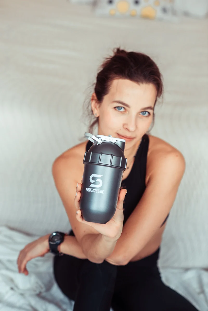 Protein shaker bottle 700mls "Tumbler View" Gun Metal/White Logo/Clear Window