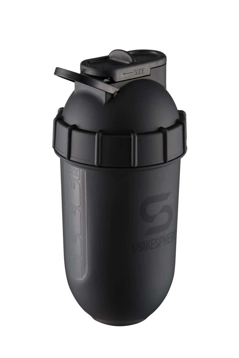 Protein shaker bottle 700mls "Tumbler View" Matte Black/Black Window