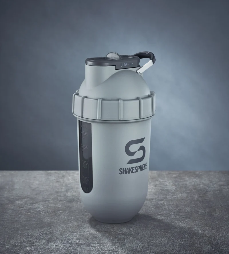 Protein shaker bottle 700mls "Tumbler View" Matte Grey/Grey Logo/Black Window