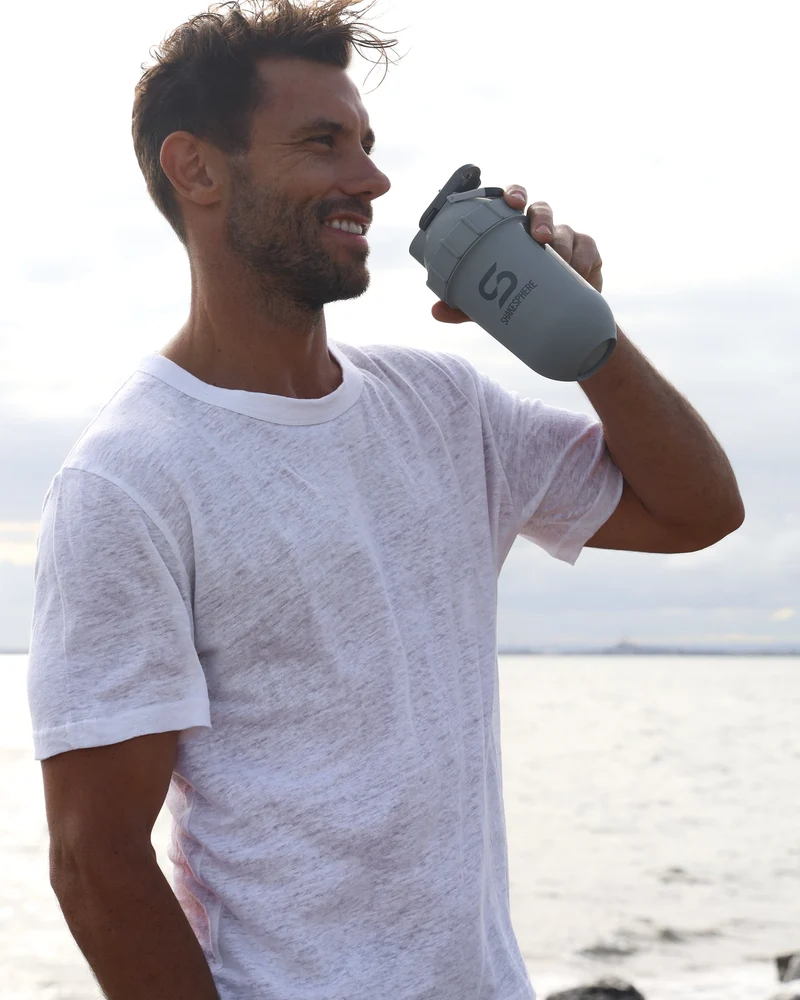 Protein shaker bottle 700mls "Tumbler View" Matte Grey/Grey Logo/Black Window