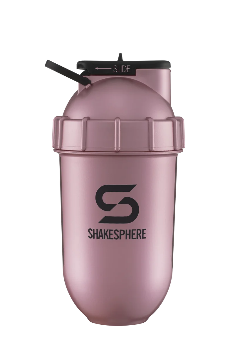Protein shaker bottle 700mls "Tumbler View" Rose Gold/Black Logo/Black Window