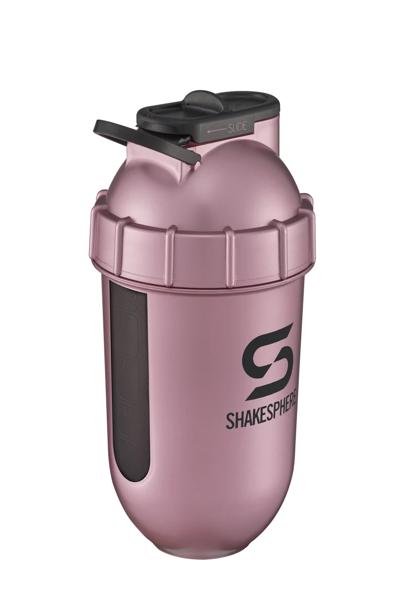 Protein shaker bottle 700mls "Tumbler View" Rose Gold/Black Logo/Black Window