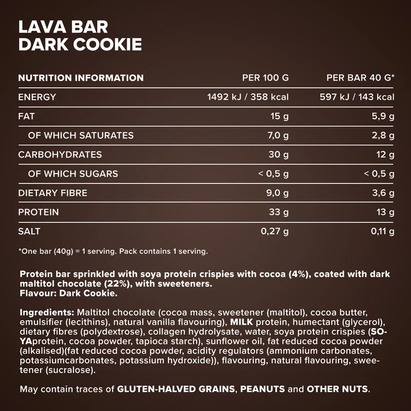 Lava Bar Protein Riegel (18x40g) - Dark Cookie