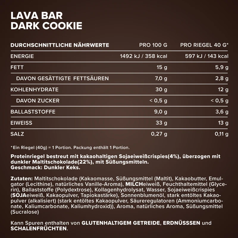 Lava Bar Protein Riegel (18x40g) - Dark Cookie