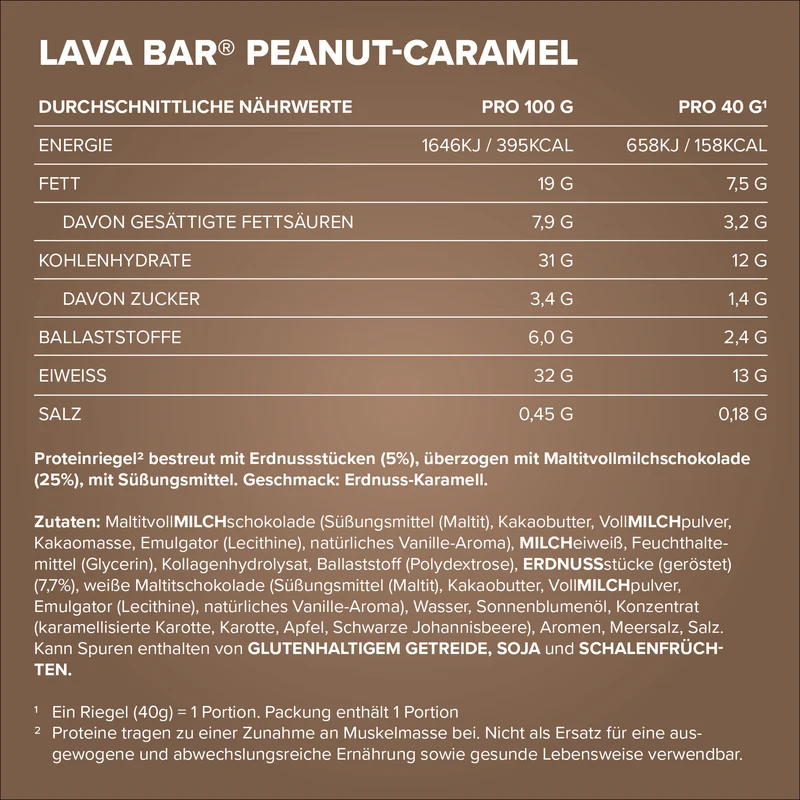 Lava Bar Protein Riegel (18x40g) - Peanut Caramel
